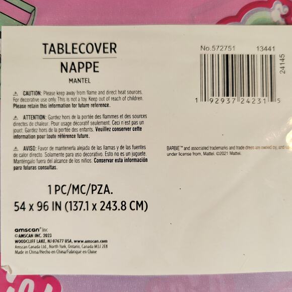 Barbie Plastic Tablecover 54x96in Birthday Party Table Cover Table Cloth - Picture 6 of 7